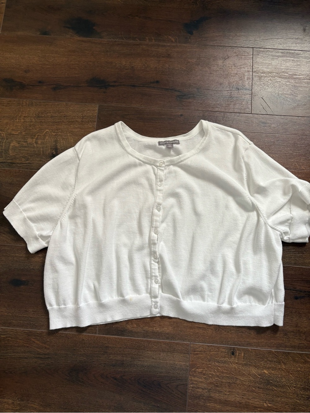 Jessica London 100% Cotton White Short-Sleeve Button Front short sweater